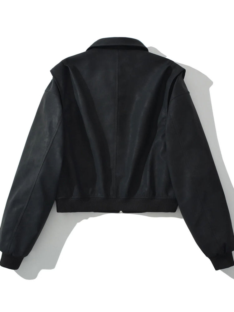 TWOTWINSTYLE Casual Loose Pu Leather Coat