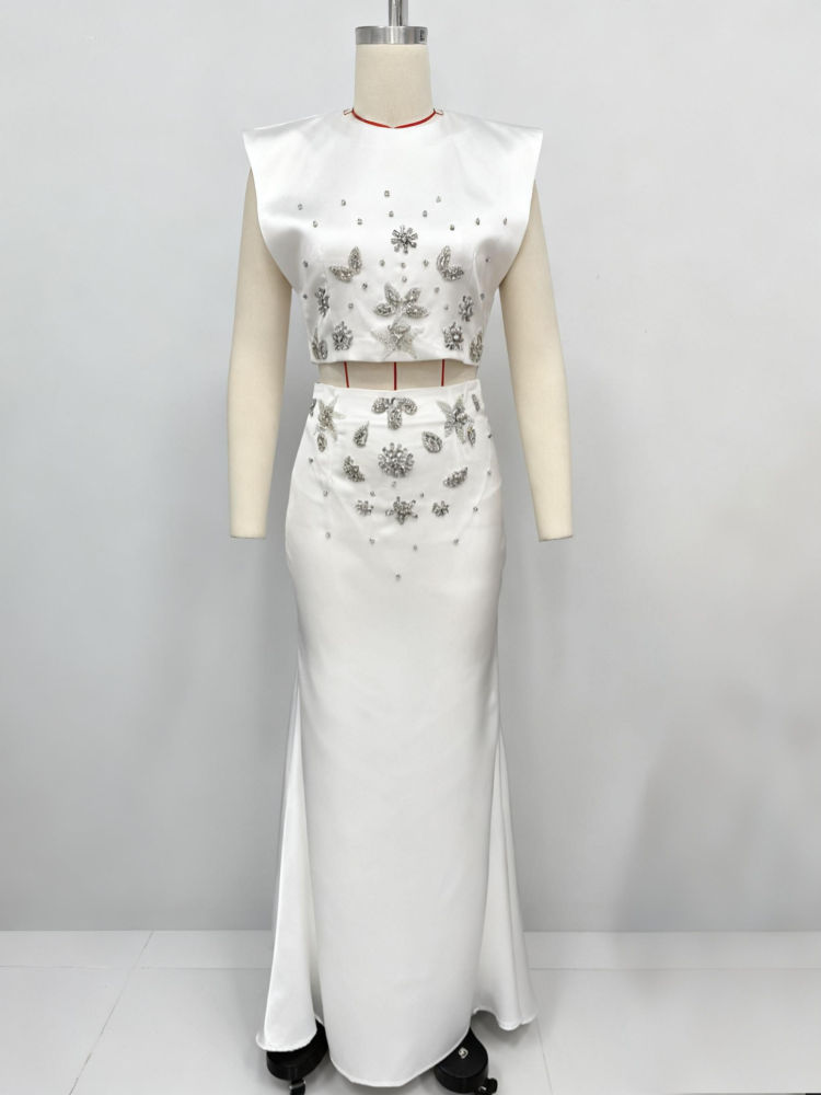 TWOTWINSTYLE Patchwork Diamond Top Elegant Skirt Two Piece Set