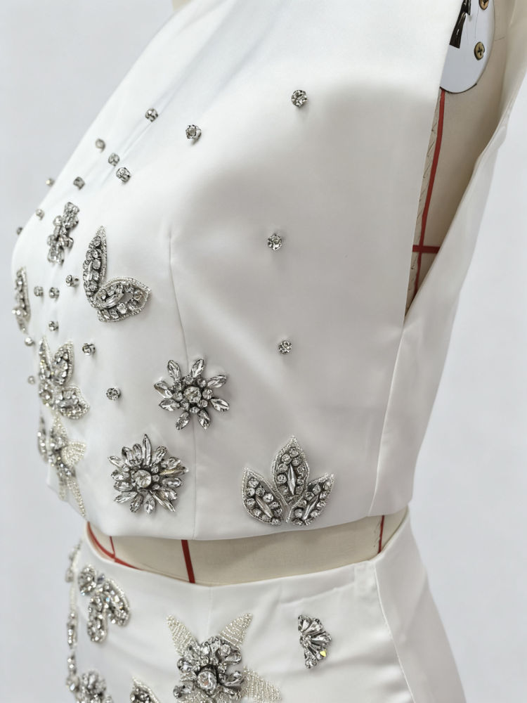 TWOTWINSTYLE Patchwork Diamond Top Elegant Skirt Two Piece Set