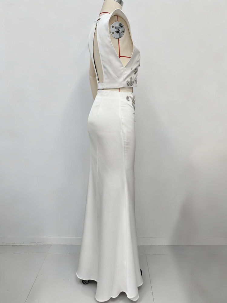 TWOTWINSTYLE Patchwork Diamond Top Elegant Skirt Two Piece Set
