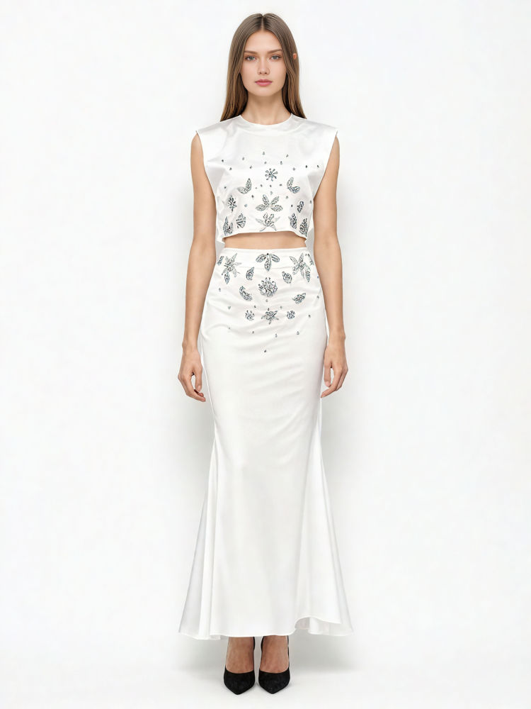 TWOTWINSTYLE Patchwork Diamond Top Elegant Skirt Two Piece Set