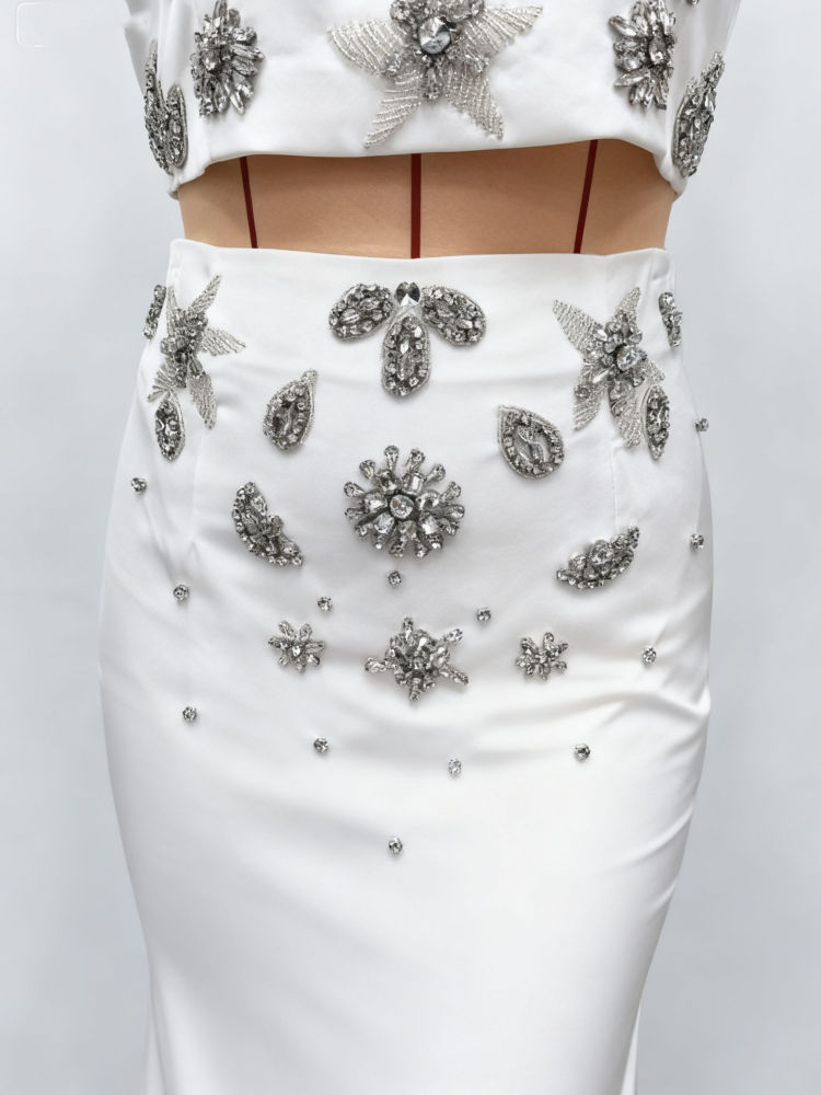 TWOTWINSTYLE Patchwork Diamond Top Elegant Skirt Two Piece Set