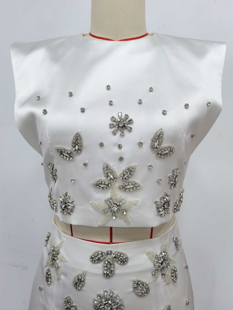 TWOTWINSTYLE Patchwork Diamond Top Elegant Skirt Two Piece Set