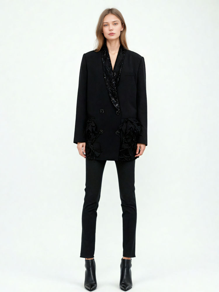 TWOTWINSTYLE Patchwork Sequins Temperament Blazers Coat