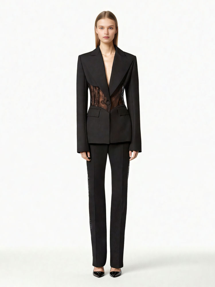 TWOTWINSTYLE Lapel Spliced Lace Temperament Blazers