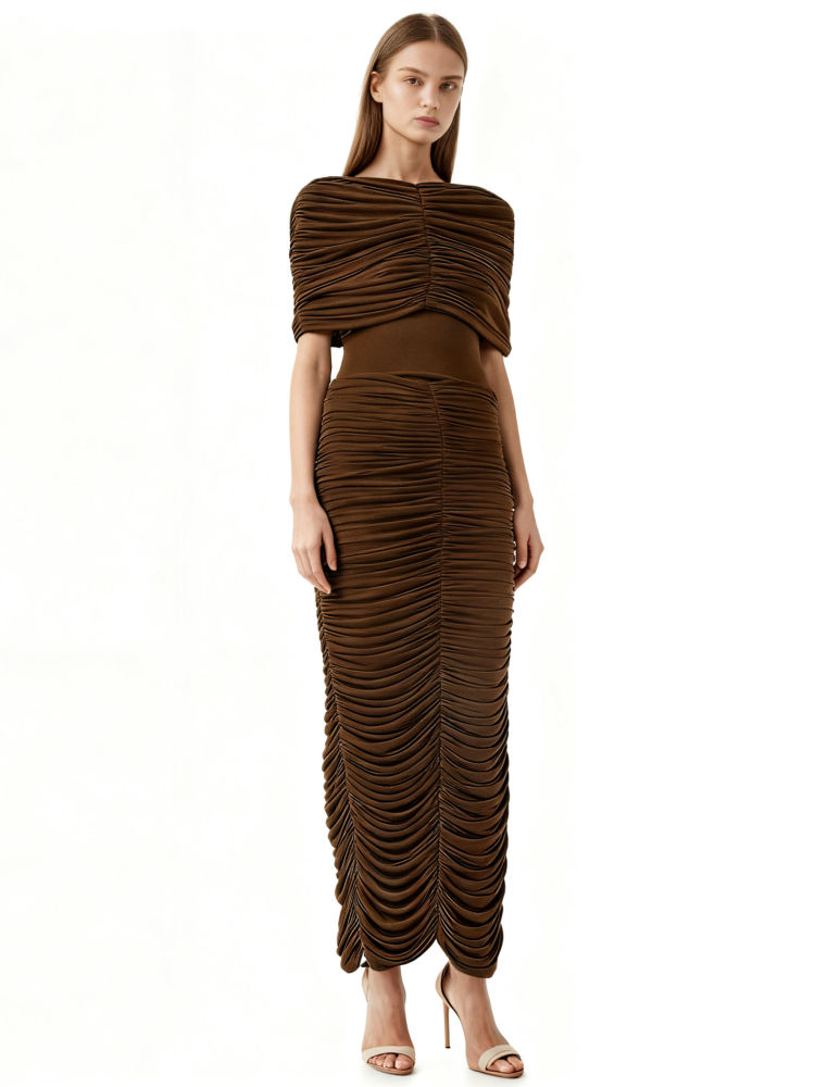 TWOTWINSTYLE Pleated Slimming Back Slit Midi Dress