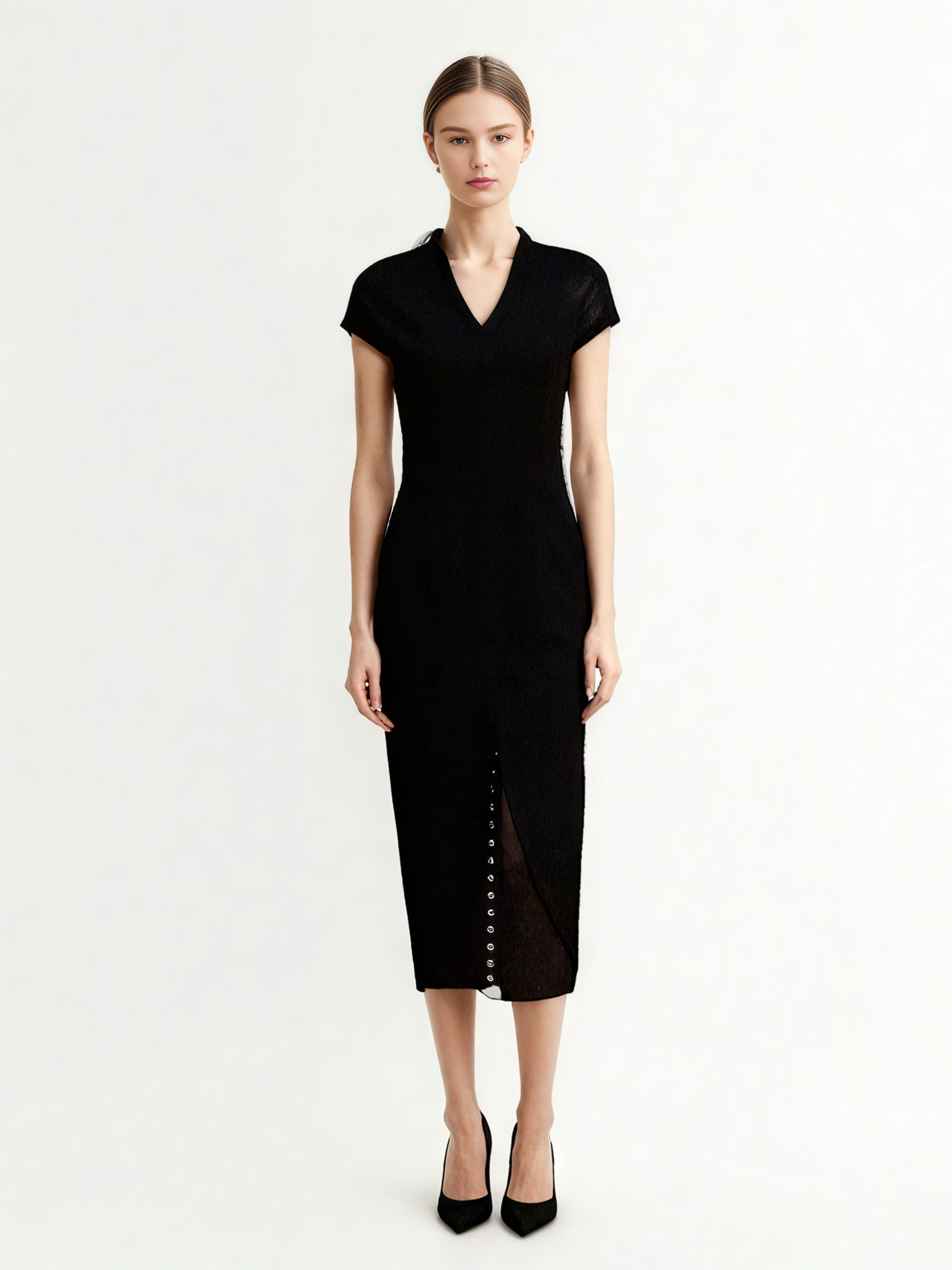 TWOTWINSTYLE V-Neck Spliced Drawstring Fashion Dress