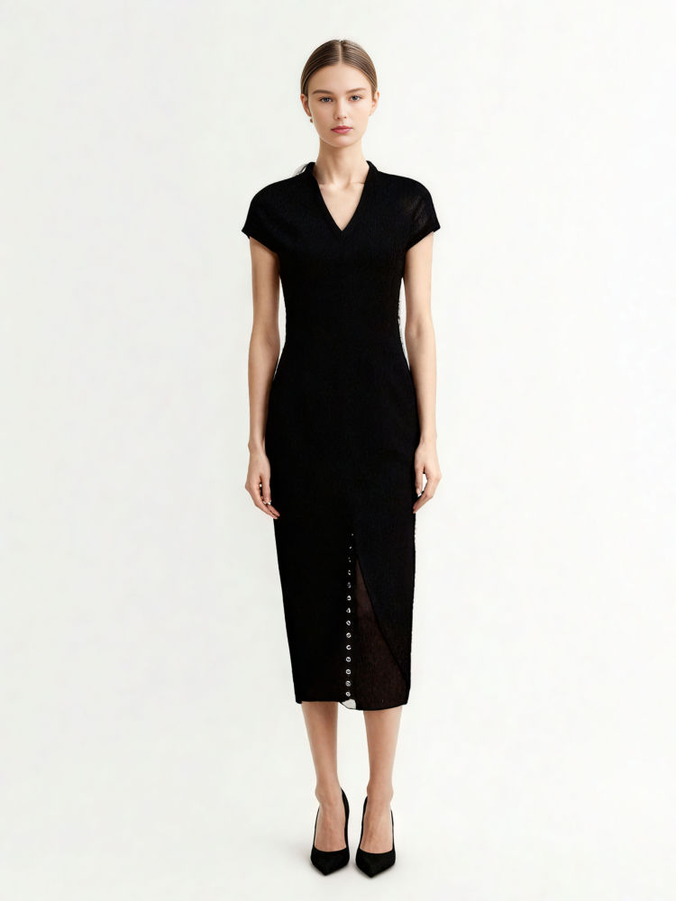 TWOTWINSTYLE V-Neck Spliced Drawstring Fashion Dress