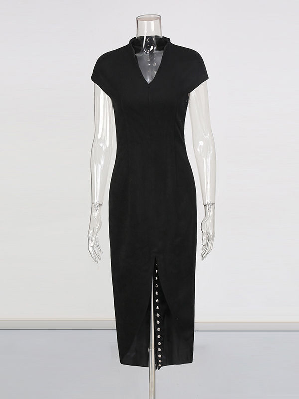 TWOTWINSTYLE V-Neck Spliced Drawstring Fashion Dress