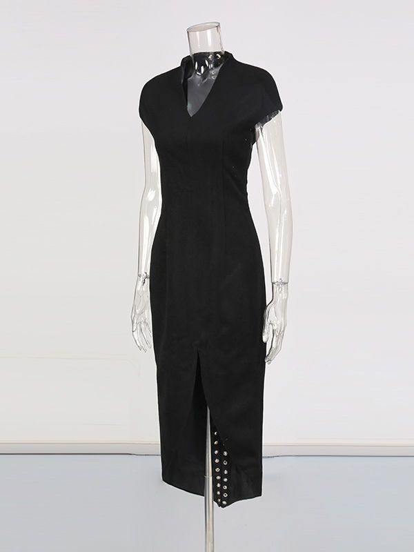 TWOTWINSTYLE V-Neck Spliced Drawstring Fashion Dress