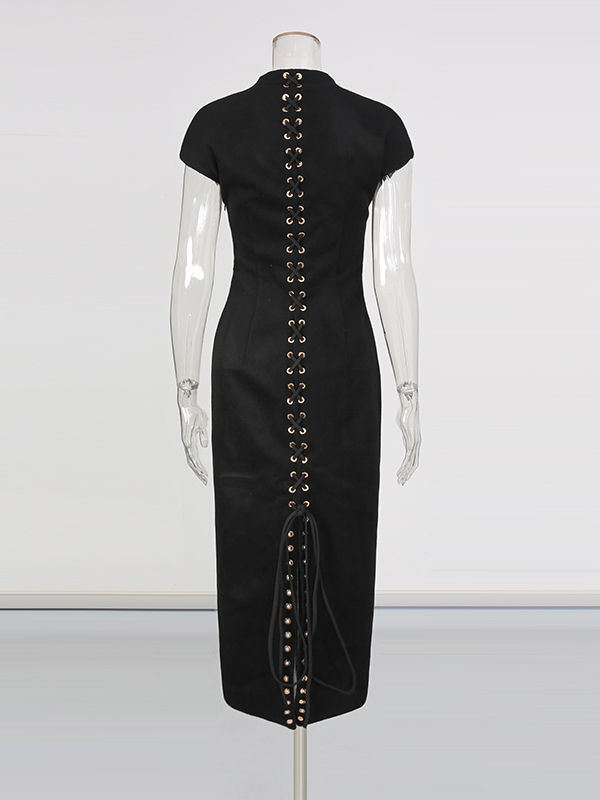 TWOTWINSTYLE V-Neck Spliced Drawstring Fashion Dress