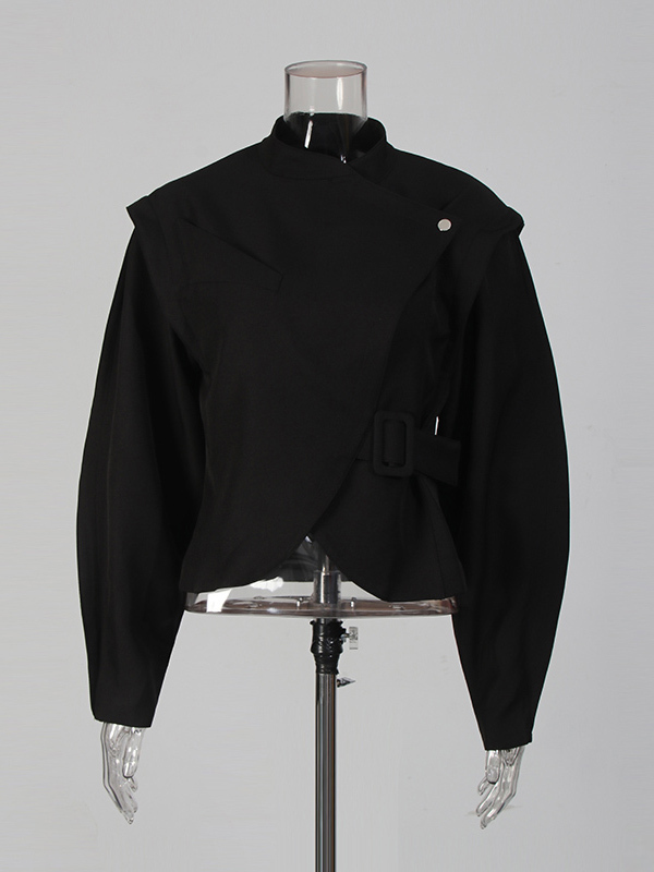 TWOTWINSTYLE Stand Collar Spliced Belt Coats