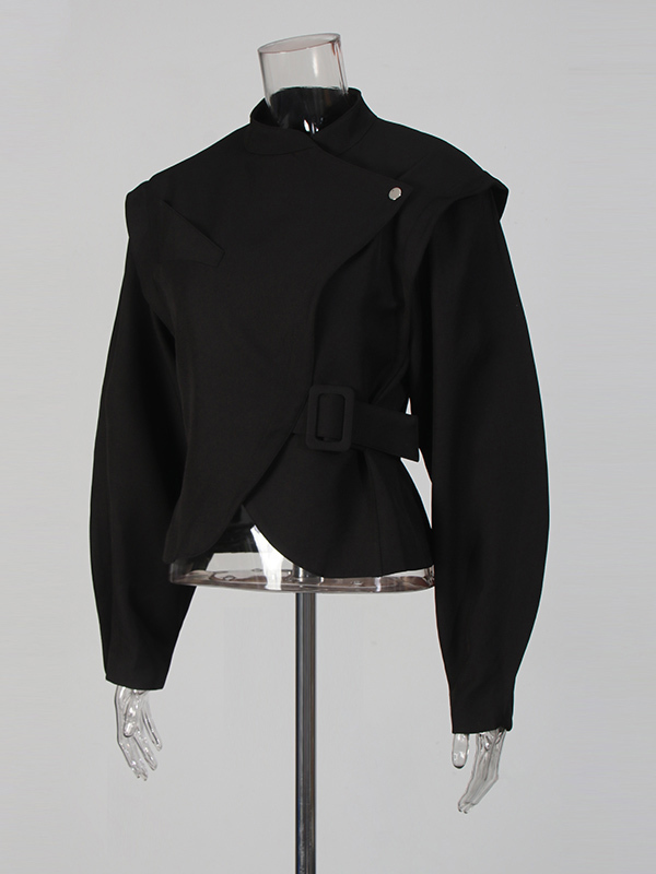 TWOTWINSTYLE Stand Collar Spliced Belt Coats