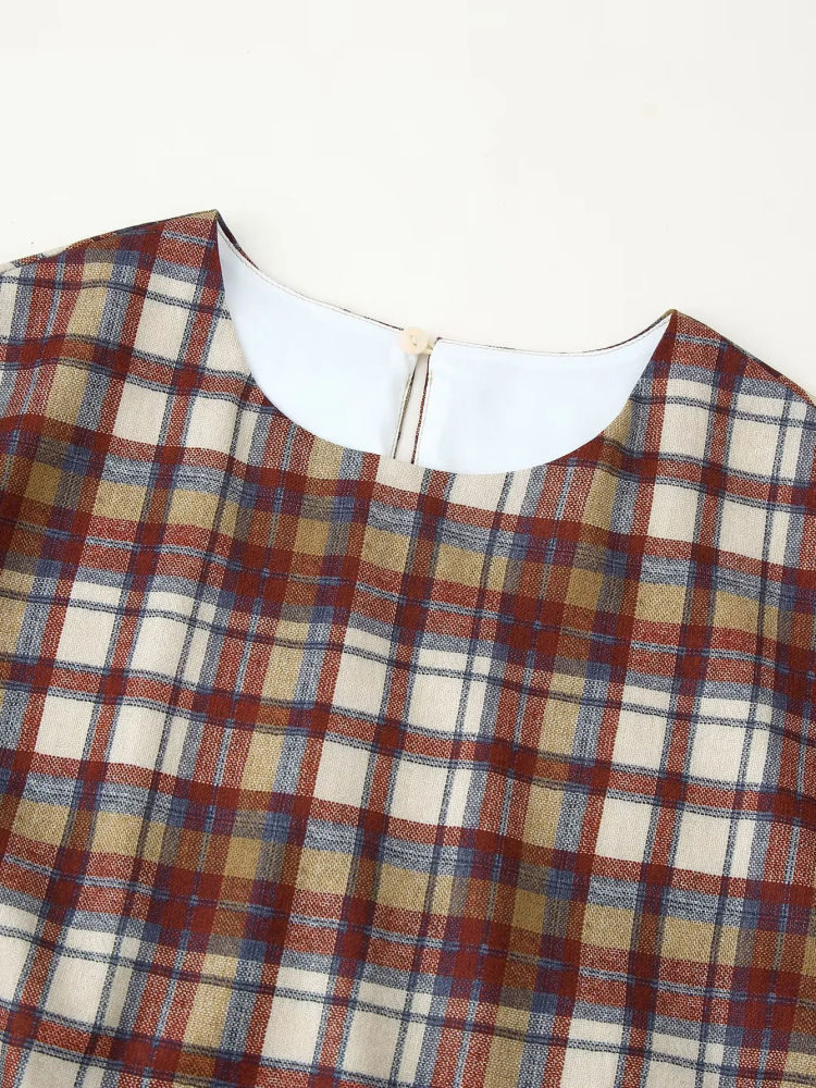 TWOTWINSTYLE Plaid Ruched Vintage Dress