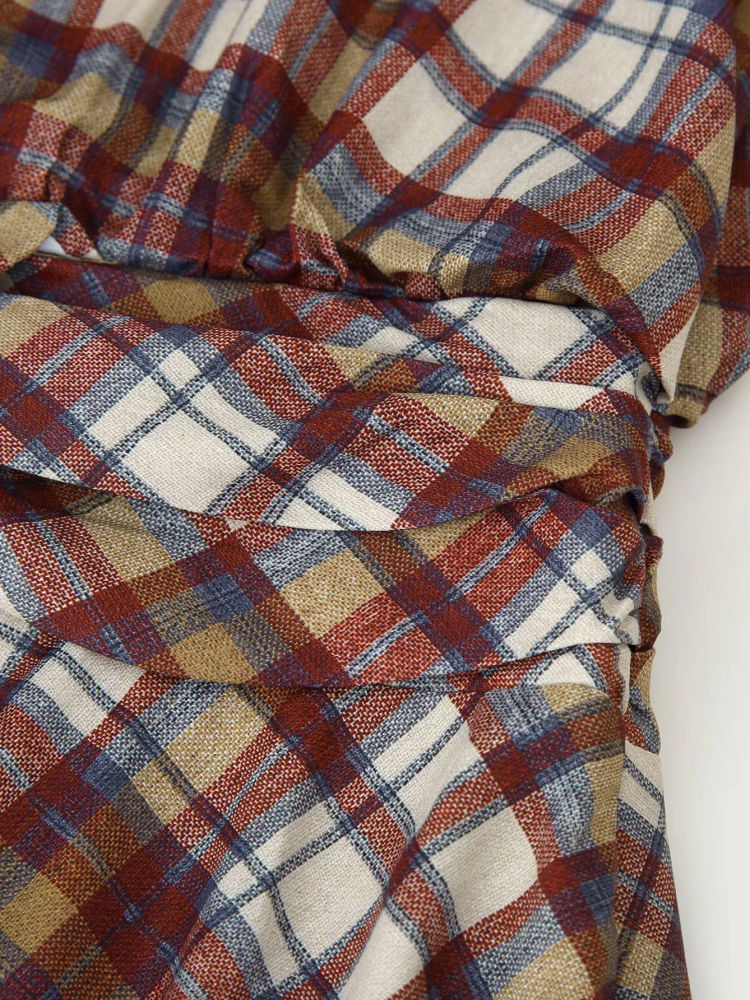 TWOTWINSTYLE Plaid Ruched Vintage Dress