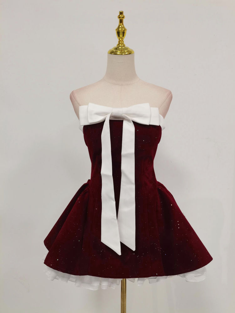 TWOTWINSTYLE Hit Color Patchwork Bowknot Elegant Mini Dress