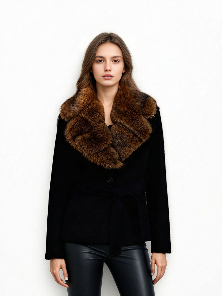 TWOTWINSTYLE Casual Fur Collar Slimming Coat