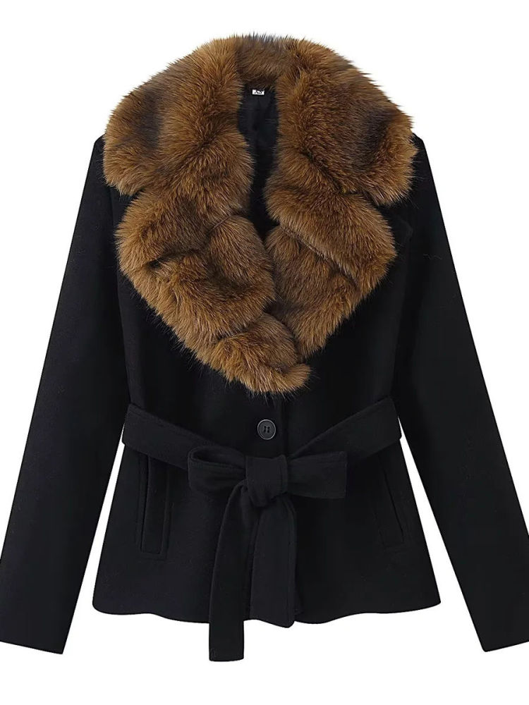 TWOTWINSTYLE Casual Fur Collar Slimming Coat