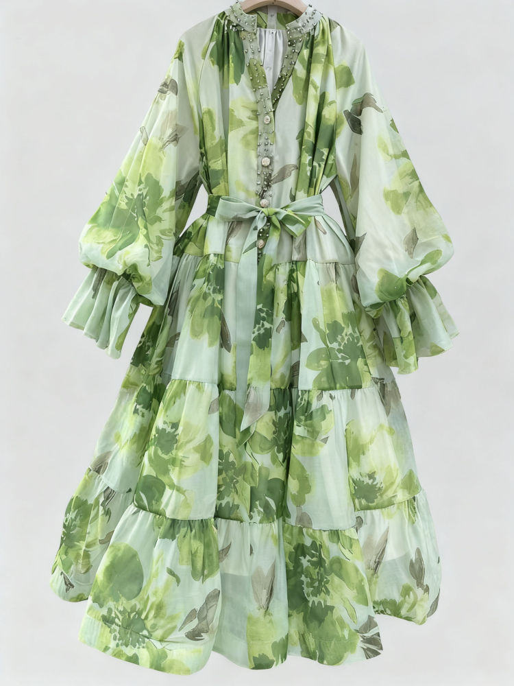 TWOTWINSTYLE Print Loose V-Neck Elegant Dress