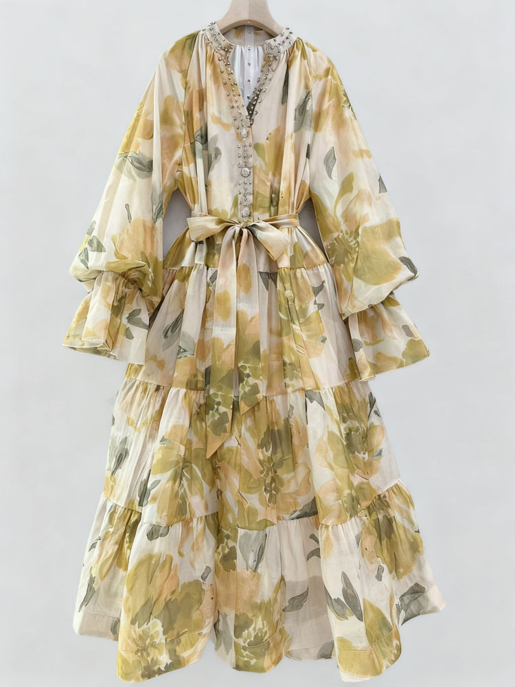 TWOTWINSTYLE Print Loose V-Neck Elegant Dress