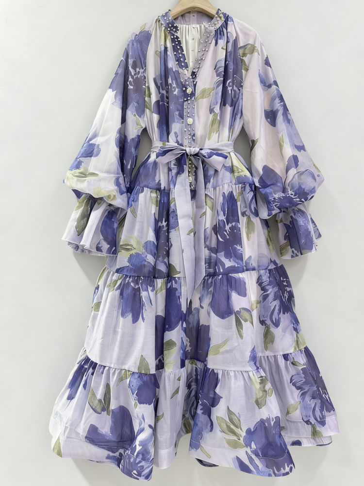 TWOTWINSTYLE Print Loose V-Neck Elegant Dress