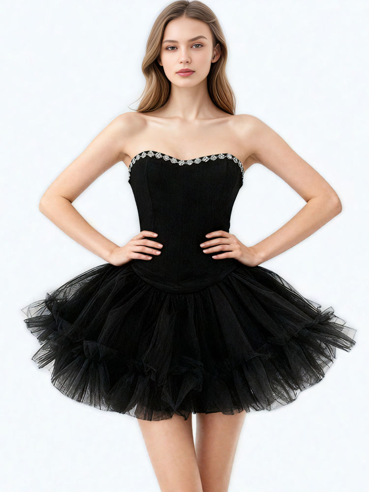 TWOTWINSTYLE Sexy Patchwork Lace Tunic Strapless Dress