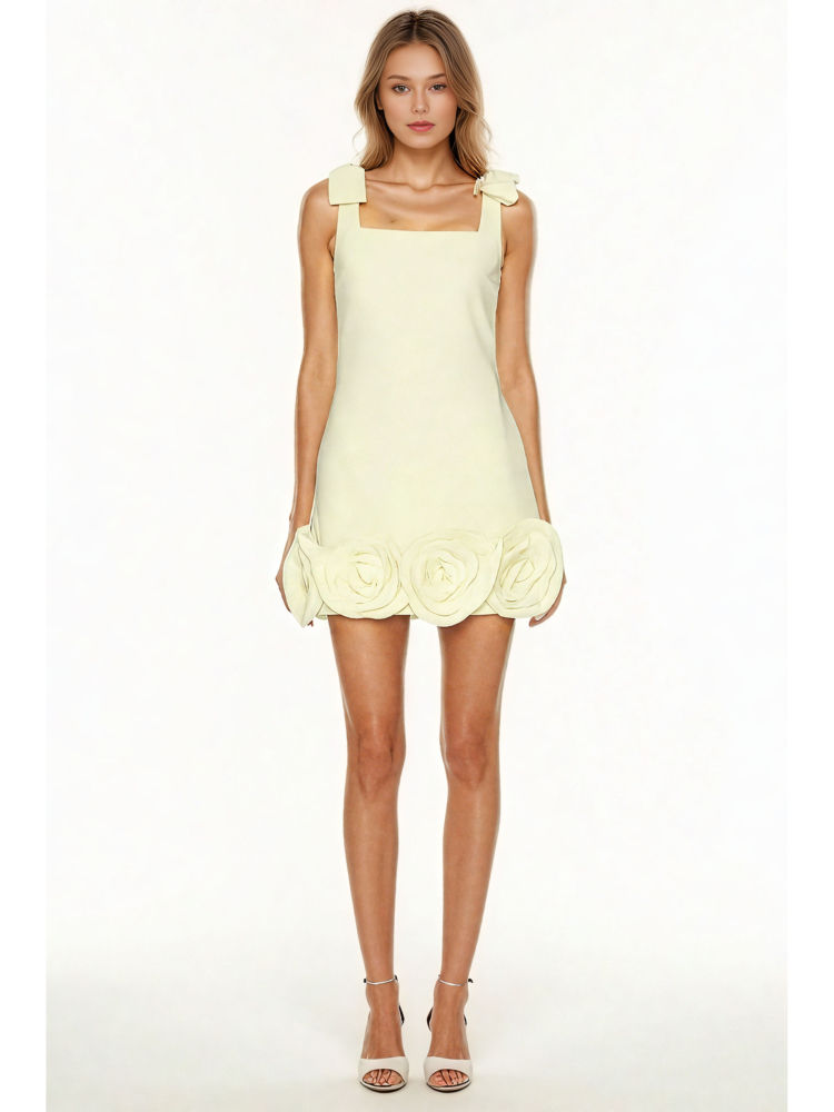 TWOTWINSTYLE Solid Chic Spliced Bowknot Flower Mini Dress