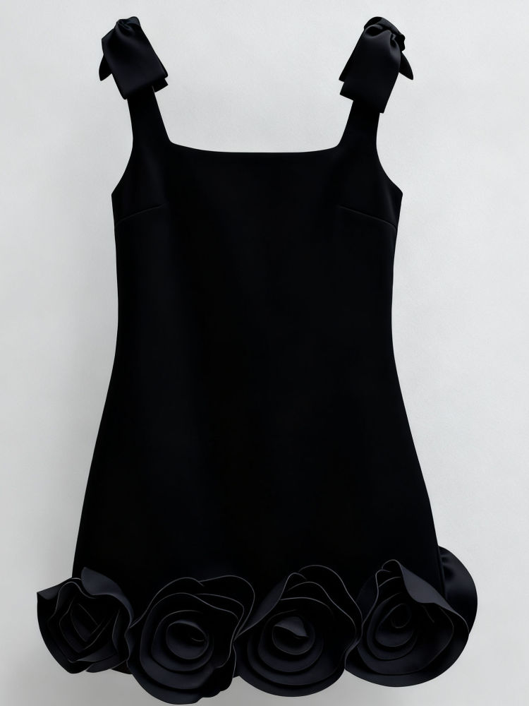 TWOTWINSTYLE Solid Chic Spliced Bowknot Flower Mini Dress