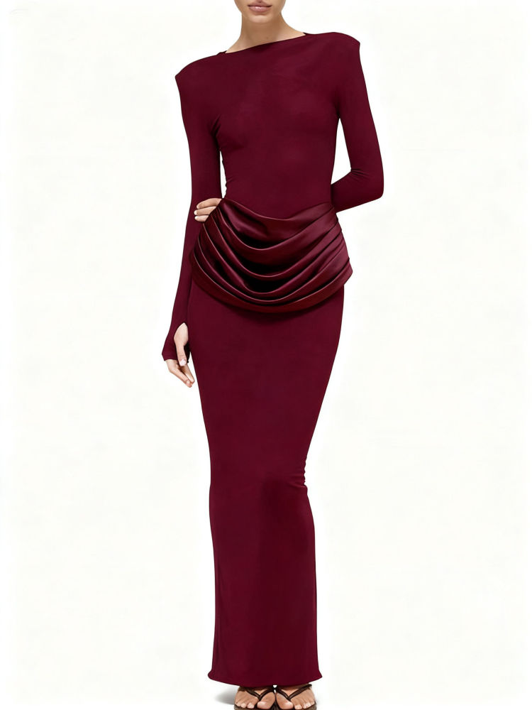 TWOTWINSTYLE Solid Long Sleeve Ruched Dress