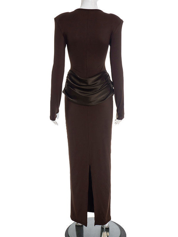 TWOTWINSTYLE Solid Long Sleeve Ruched Dress