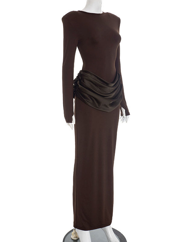 TWOTWINSTYLE Solid Long Sleeve Ruched Dress