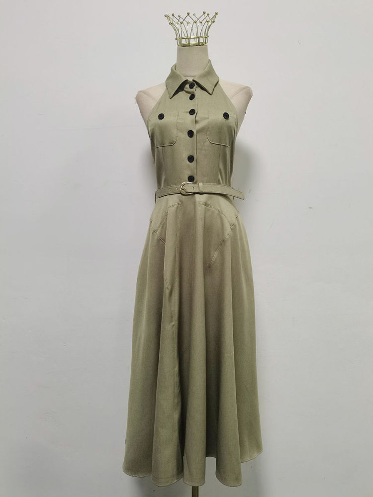 TWOTWINSTYLE Lapel Off Shoulde Temperament Midi Dress