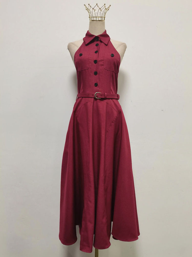TWOTWINSTYLE Lapel Off Shoulde Temperament Midi Dress