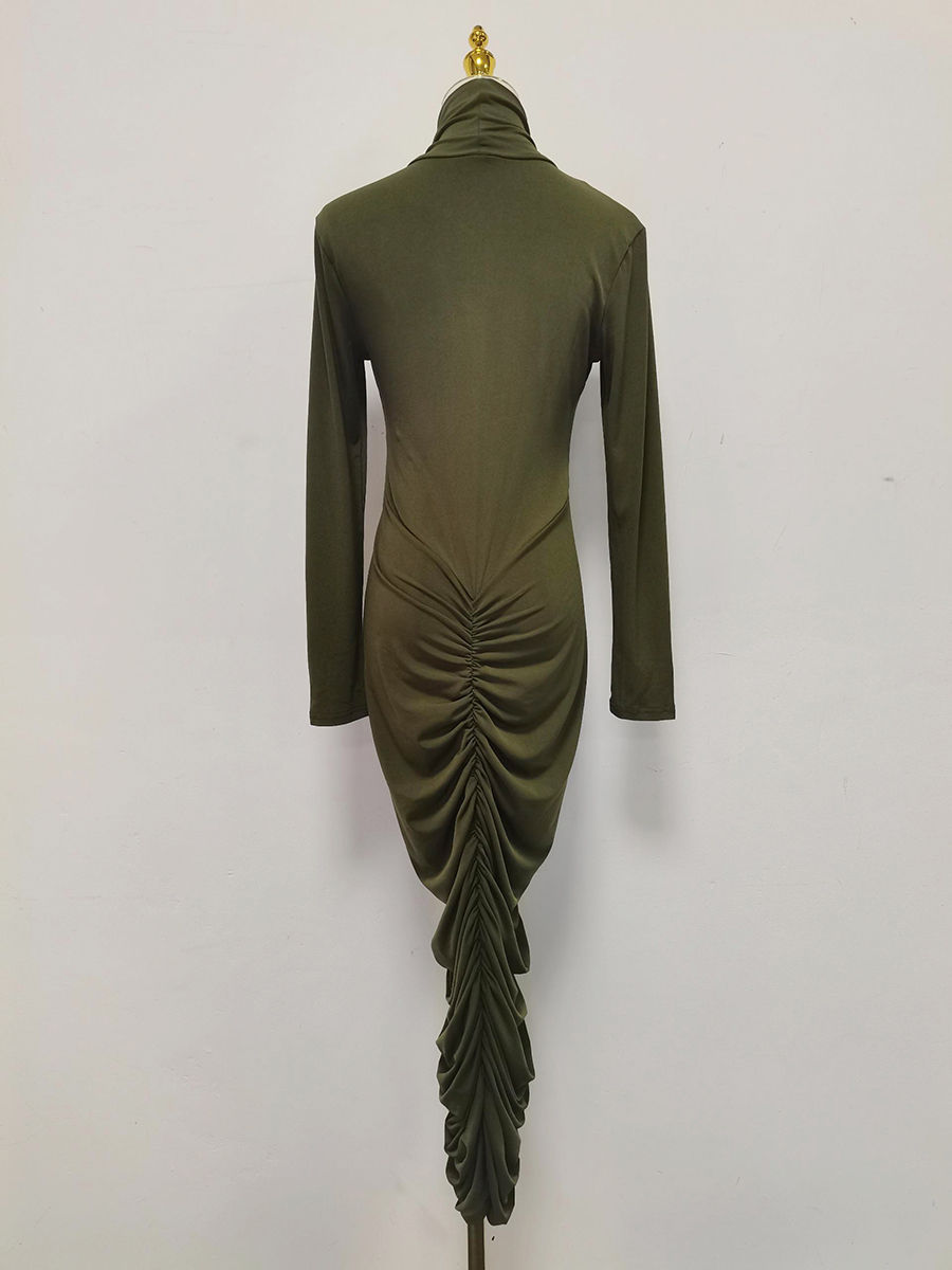 TWOTWINSTYLE Stand Collar Pleated Temperament Midi Dress