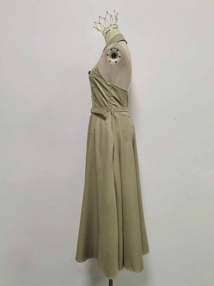 TWOTWINSTYLE Lapel Off Shoulde Temperament Midi Dress