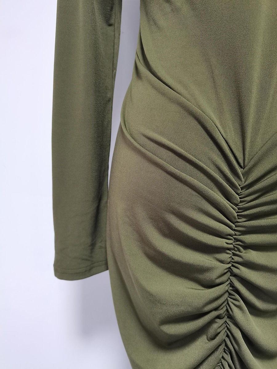 TWOTWINSTYLE Stand Collar Pleated Temperament Midi Dress