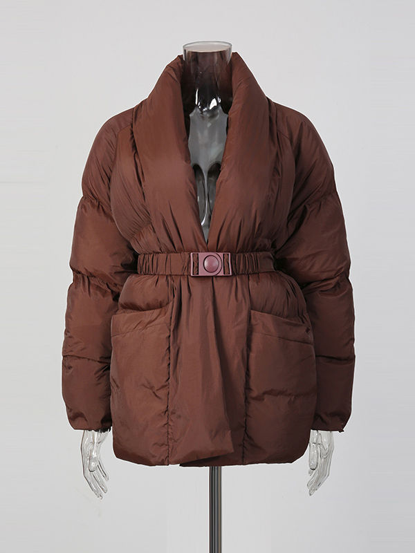 TWOTWINSTYLE Solid splice Belt Fashion Lapel Winter Coats