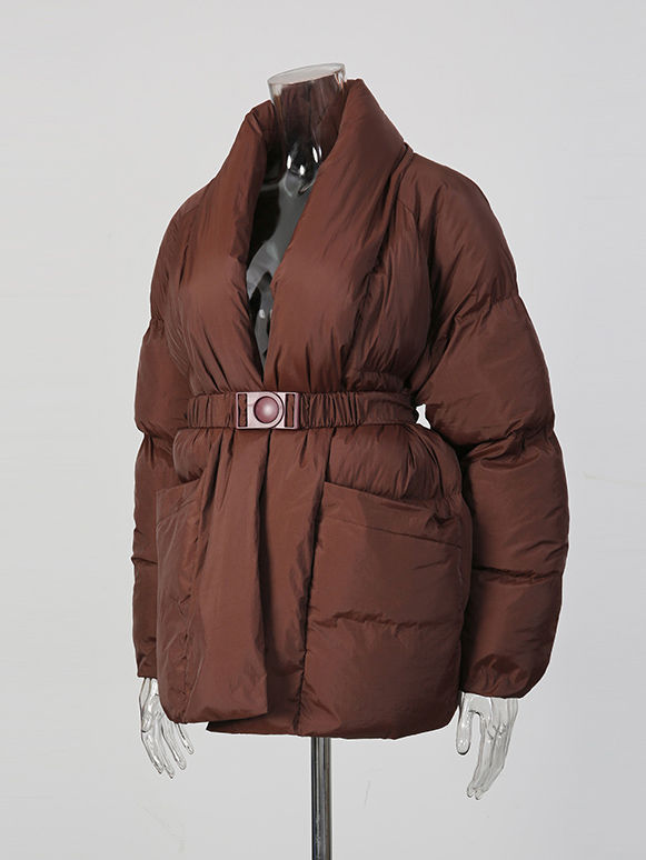 TWOTWINSTYLE Solid splice Belt Fashion Lapel Winter Coats