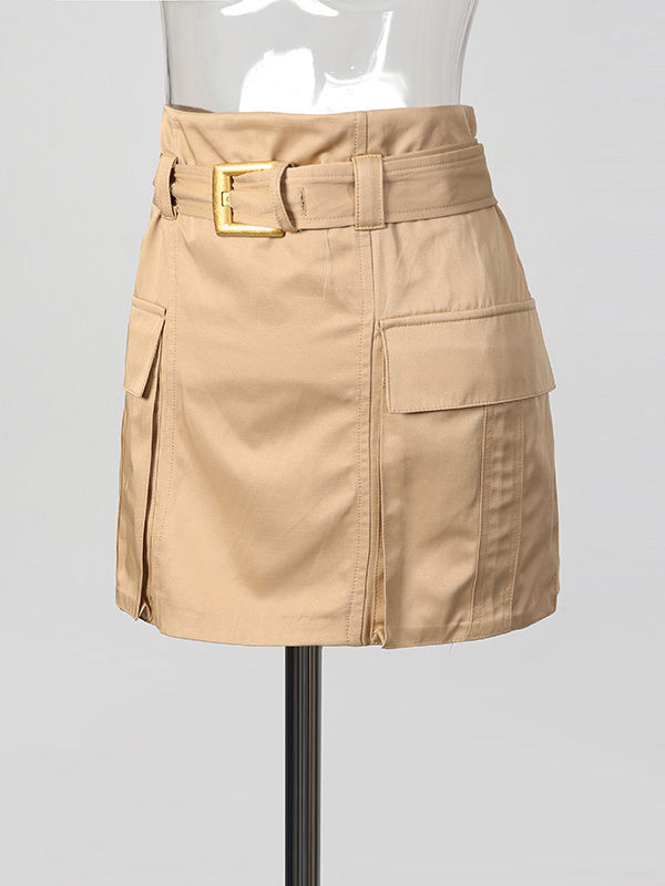 TWOTWINSTYLE High Waist Spliced Belt Chic Skirt
