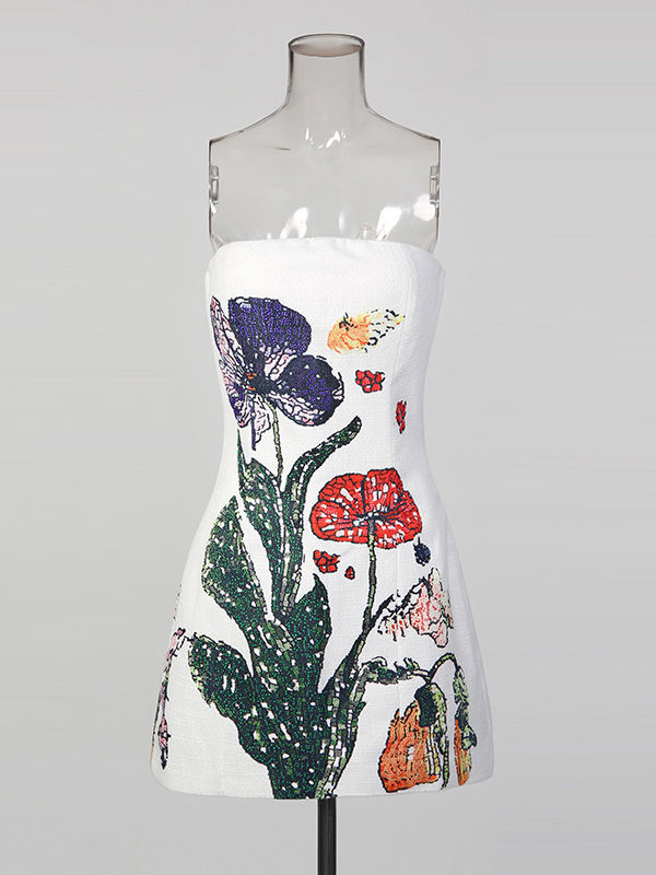 TWOTWINSTYLE Print Off Shoulder Hit Colour Dress