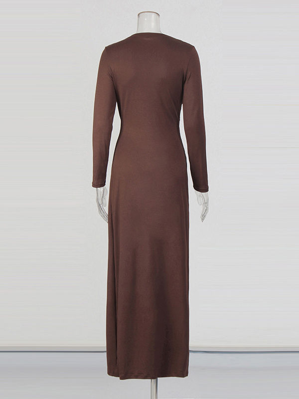TWOTWINSTYLE Solid Ruched Long Sleeve Elegant Long Dress