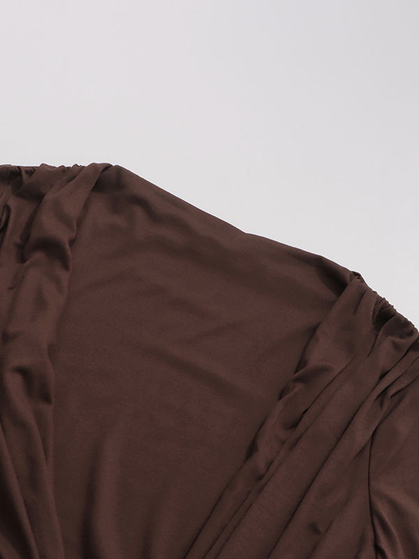 TWOTWINSTYLE Solid Ruched Long Sleeve Elegant Long Dress