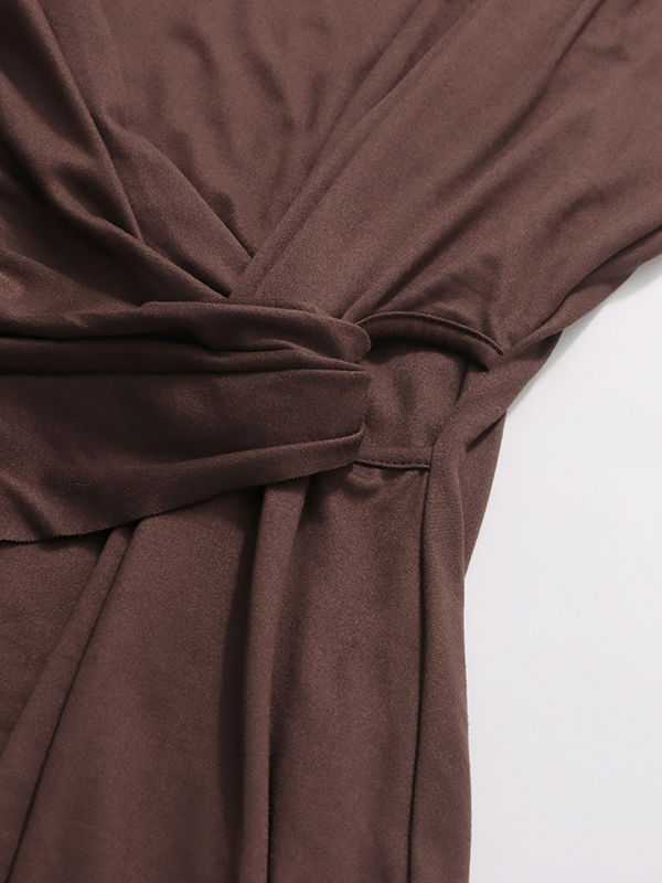 TWOTWINSTYLE Solid Ruched Long Sleeve Elegant Long Dress