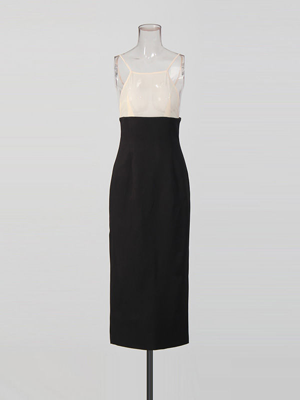 TWOTWINSTYLE Elegant Hit Color Hollow Out Spliced Lace Long Dress