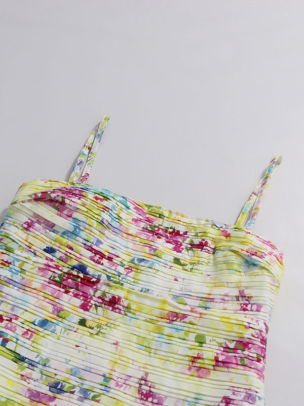 TWOTWINSTYLE Patchwork Strap Print Ruched Long Dress