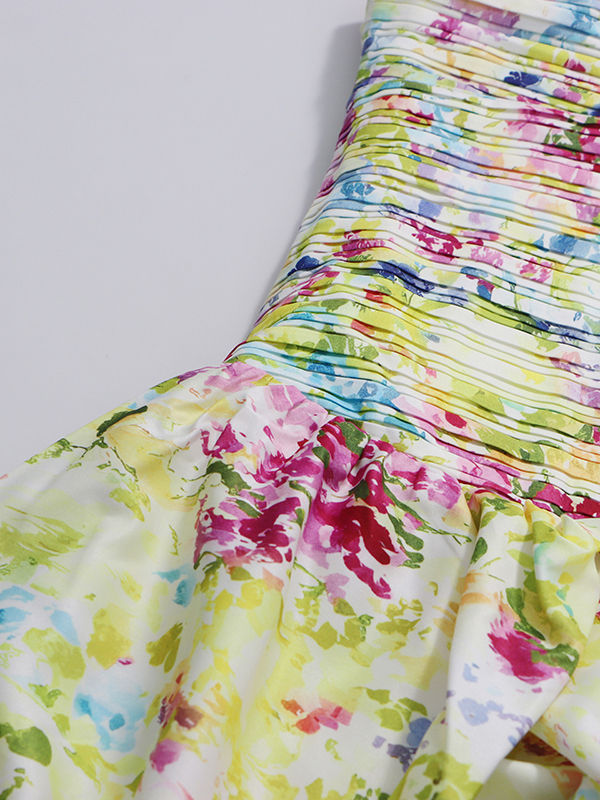 TWOTWINSTYLE Patchwork Strap Print Ruched Long Dress