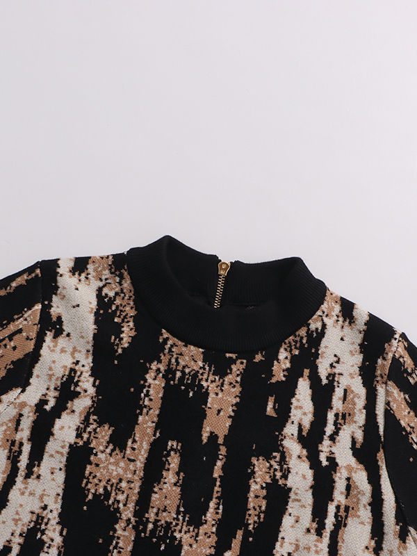 TWOTWINSTYLE Hit Color Stand Collar Leopard Print Mini Dress