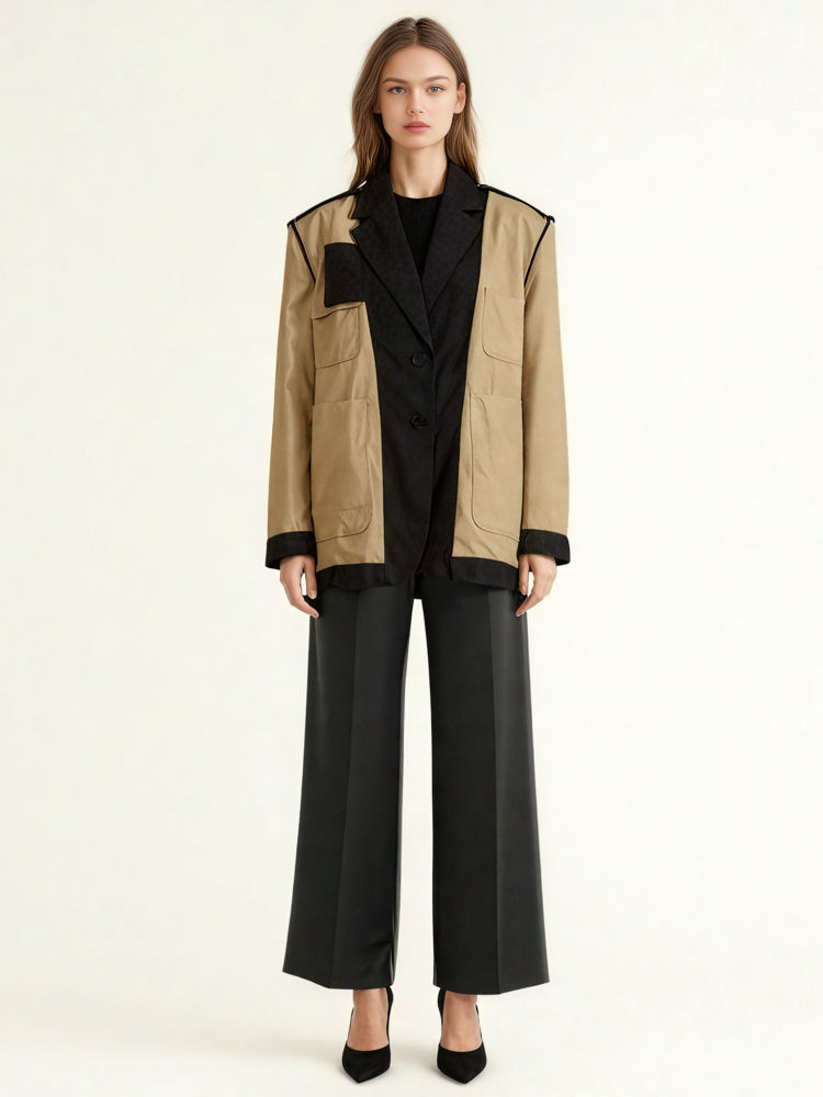 TWOTWINSTYLE Casual Lapel Hit Color Blazers