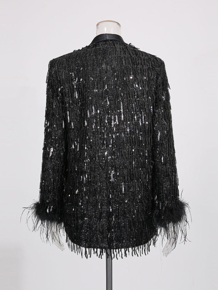 TWOTWINSTYLE Fashion Patchwork Sequins Lapel Coat
