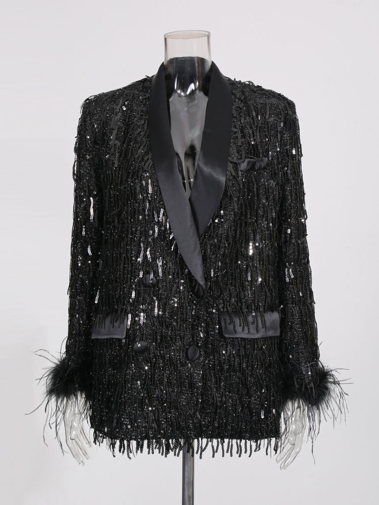 TWOTWINSTYLE Fashion Patchwork Sequins Lapel Coat